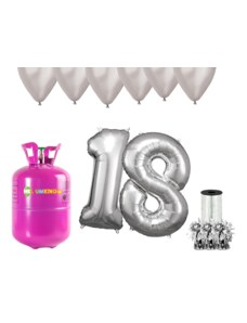 HeliumKing Set pentru petrecerea 18 aniversări a zilei de naștere cu heliu și baloane argintii