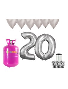 HeliumKing Set pentru petrecerea 20 aniversări a zilei de naștere cu heliu și baloane argintii