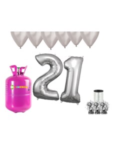 HeliumKing Set pentru petrecerea 21 aniversări a zilei de naștere cu heliu și baloane argintii
