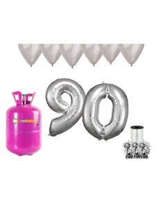 HeliumKing Set pentru petrecerea 90 aniversări a zilei de naștere cu heliu și baloane argintii