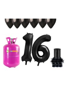 HeliumKing Set pentru petrecerea celei de a 16-a aniversări a zilei de naștere cu heliu și baloane negre