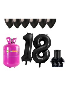 HeliumKing Set pentru petrecerea celei de a 18-a aniversări a zilei de naștere cu heliu și baloane negre