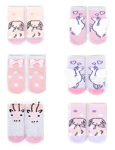 Yoclub Kids's Cotton Baby Girls 'Terry șosete Anti Slip ABS Modele Culori 6-pack SK-29/SIL/6PAK/GIR/001
