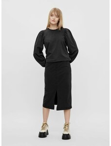Black Pencil Midi Skirt with Slit Pieces Gahoa - Women's