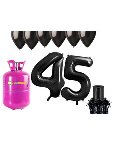 HeliumKing Set pentru petrecerea celei de a 45-a aniversări a zilei de naștere cu heliu și baloane negre