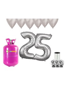 HeliumKing Set pentru petrecerea 25 aniversări a zilei de naștere cu heliu și baloane argintii
