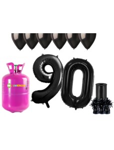 HeliumKing Set pentru petrecerea celei de a 90-a aniversări a zilei de naștere cu heliu și baloane negre