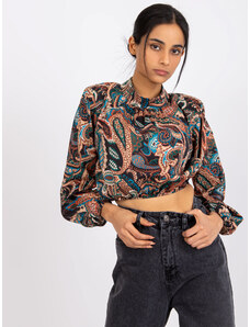 Fashionhunters Black blouse with Mia print