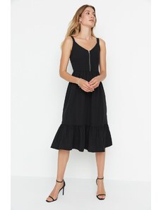 Trendyol Black Skater/Waist Opening Zipper Detail Midi Woven Dress