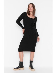 Rochie pulover Trendyol Black Lace-Up Detailed Sweater