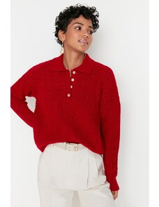 Trendyol Red Wide Fit Soft Textured Tricotaje Pulover