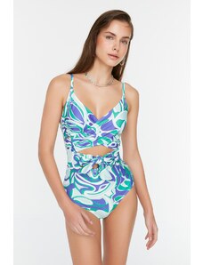 Trendyol Purple Abstract Patterned Double Breasted Tie Swimsuit