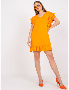 Fashionhunters Orange dress with ruffle and appliqués on the sleeves