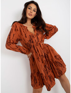 Fashionhunters Light brown dress with prints and ruffle SUBLEVEL