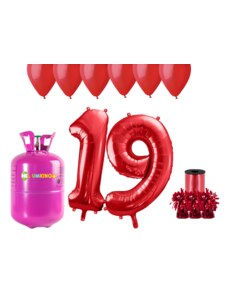 HeliumKing Set pentru petrecerea 19 aniversări a zilei de naștere cu heliu și baloane roșii