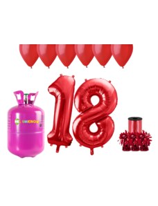 HeliumKing Set pentru petrecerea 18 aniversări a zilei de naștere cu heliu și baloane roșii