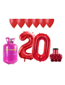 HeliumKing Set pentru petrecerea 20 aniversări a zilei de naștere cu heliu și baloane roșii