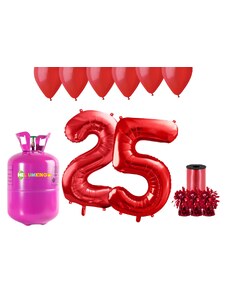 HeliumKing Set pentru petrecerea 25 aniversări a zilei de naștere cu heliu și baloane roșii