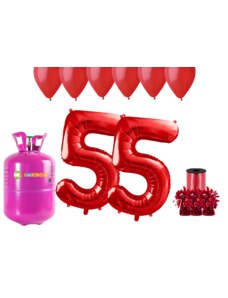 HeliumKing Set pentru petrecerea 55 aniversări a zilei de naștere cu heliu și baloane roșii