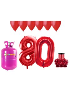 HeliumKing Set pentru petrecerea 80 aniversări a zilei de naștere cu heliu și baloane roșii