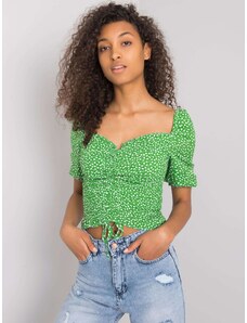 Fashionhunters RUE PARIS Bluza scurta verde cu imprimeuri
