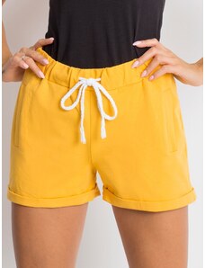 Fashionhunters Pantaloni scurți de bumbac galben închis pentru femei