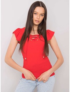 Fashionhunters Bluză roșie cu decolteu dantelat