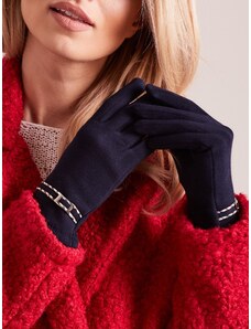 Fashionhunters Mănuși bleumarin pentru femei cu cataramă