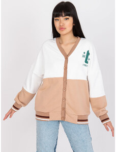Fashionhunters White-camel sweatshirt with zipper without hood