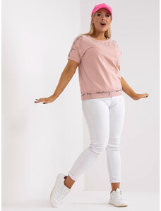 Fashionhunters Dusty pink blouse plus size with text on the sleeves