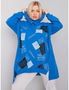 Fashionhunters Tricou albastru închis plus dimensiune, cu un imprimeu și un appliqué