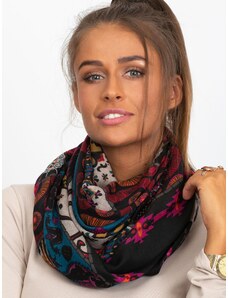 Fashionhunters Black scarf with folk pattern