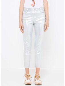 Shiny shortened trousers in silver CAMAIEU - Ladies