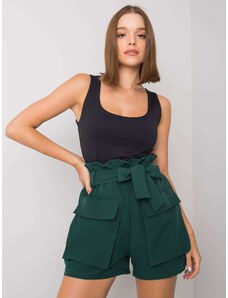 Fashionhunters Pantaloni scurți de culoare verde închis pentru femei cu o centură