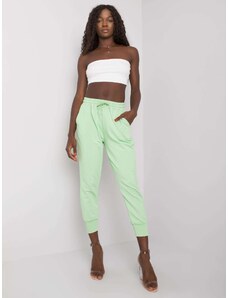 Fashionhunters Pantaloni de bumbac pentru femei de culoare verde deschis