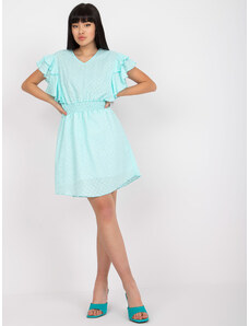 Fashionhunters Casual mint minidress with ruffles on the sleeves of Kharisse
