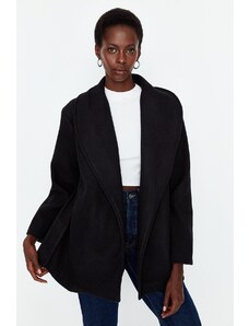 Trendyol Black Oversized Belted Shawl Collar Stamped Coat