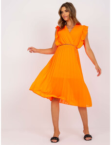 Fashionhunters Fluo orange airy midi dress with folds