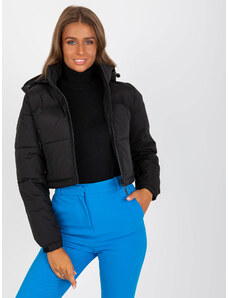 Fashionhunters Black short winter jacket with hood
