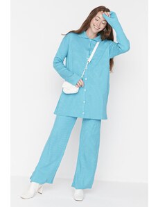 Trendyol Turquoise Slit Detailed Cardigan-Pants Knitwear Set