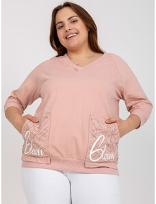 Fashionhunters Dusty pink blouse plus size with patch and lettering