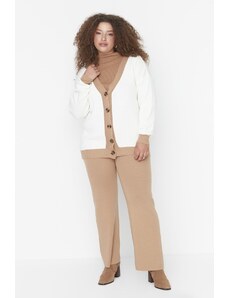 Trendyol Curve Ecru Button Detailed Knitwear, Cardigan, and Pants Suit