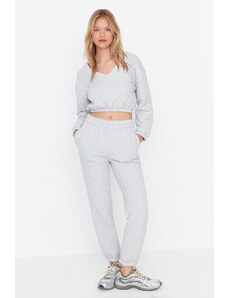 Trendyol Gray Crop Quilted Knitted Top and Bottom Set