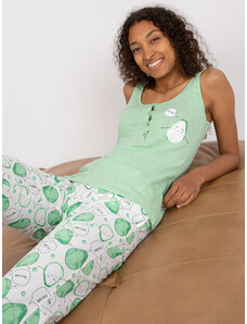 Fashionhunters Green two-piece cotton pajamas with print