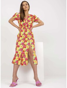 Fashionhunters Yellow floral midi dress with slit