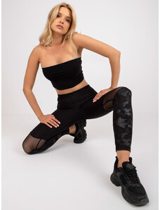 Fashionhunters Black sports leggings with mesh panels