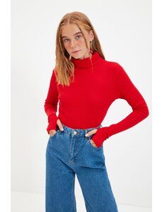 Trendyol Red Turtleneck cu nervuri tricotate Bluza