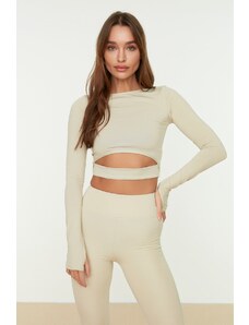 Trendyol Stone Crop Window/Cut Out and Thumb Hole Detailed Knitted Sports Top/Blouse