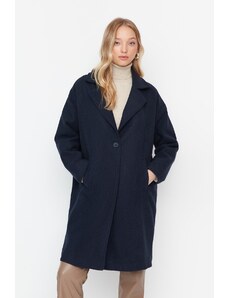 Jachetă Trendyol Navy Blue Guler cu un nasture, palton ștampilat căptușit