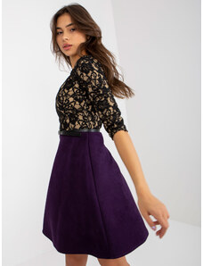 Fashionhunters Black-and-purple cocktail dress with belt